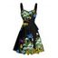 Robe de vacances à motif papillon, champignon, herbe, buste froncé, ceinture, col en cœur, mini robe de plage trapèze - Noir XXXXXL | US 20