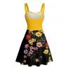 Robe de vacances à motif floral coloré, col en cœur, coupe trapèze, mini-robe décontractée - Jaune XXXXXL | US 20