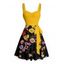 Robe de vacances à motif floral coloré, col en cœur, coupe trapèze, mini-robe décontractée - Jaune XXXXXL | US 20