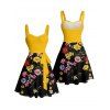 Robe de vacances à motif floral coloré, col en cœur, coupe trapèze, mini-robe décontractée - Jaune XXXXXL | US 20