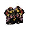 Chemise de vacances à motif floral coloré pour homme, boutonnée, retroussée, manches courtes, décontractée - Noir 5XL