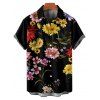 Chemise de vacances à motif floral coloré pour homme, boutonnée, retroussée, manches courtes, décontractée - Noir 5XL