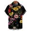 Chemise de vacances à motif floral coloré pour homme, boutonnée, retroussée, manches courtes, décontractée - Noir 5XL