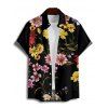 Chemise de vacances à motif floral coloré pour homme, boutonnée, retroussée, manches courtes, décontractée - Noir 5XL