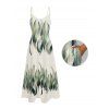 Robe de vacances à motif de feuilles avec poches et bretelles spaghetti réglables, coupe trapèze, longue et décontractée - Vert XXL | US 14