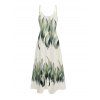 Robe de vacances à motif de feuilles avec poches et bretelles spaghetti réglables, coupe trapèze, longue et décontractée - Vert XXL | US 14