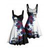 Gothic Couple Outfit Monochrome Flower Leaf Skulls Pattern Ruched Bust Belt Sweetheart Neck Dress and Button Up Shirt Holiday Matching Outfit - Noir S | US 4