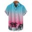 Chemise de vacances ombrée à motif cocotier pour homme, boutonnée, retroussée, manches courtes, pour la plage - multicolor 5XL