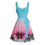 Robe de plage courte à col en cœur et ceinture ombrée avec motif cocotier et buste froncé - multicolor XXXXXL | US 20