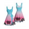Robe de plage courte à col en cœur et ceinture ombrée avec motif cocotier et buste froncé - multicolor XXXXXL | US 20