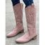 Leaf Pattern Zipper Up Pointed Toe Chunky Heels Trendy Mid Calf Boots - Rose clair EU 42