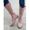 Leaf Pattern Zipper Up Pointed Toe Chunky Heels Trendy Mid Calf Boots - Rose clair EU 42