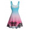 Vacation Couple Outfit Coconut Tree Pattern Ombre Ruched Bust Belt Sweetheart Neck A Line Mini Dress and Button Up Shirt Beach Matching Outfit - multicolor S | US 4