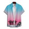 Vacation Couple Outfit Coconut Tree Pattern Ombre Ruched Bust Belt Sweetheart Neck A Line Mini Dress and Button Up Shirt Beach Matching Outfit - multicolor S | US 4