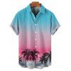 Vacation Couple Outfit Coconut Tree Pattern Ombre Ruched Bust Belt Sweetheart Neck A Line Mini Dress and Button Up Shirt Beach Matching Outfit - multicolor S | US 4