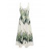 Vacation Couple Outfit Leaf Pattern Pocket Adjustable Spaghetti Strap A Line Long Tank Dress and Button Up Shirt Casual Matching Outfit - Vert S | US 4