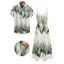 Vacation Couple Outfit Leaf Pattern Pocket Adjustable Spaghetti Strap A Line Long Tank Dress and Button Up Shirt Casual Matching Outfit - Vert S | US 4