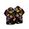 Vacation Couple Outfit Colored Flower Pattern Colorblock Ruched Bust Belt Sweetheart Neck A Line Mini Dress and Button Up Shirt Casual Matching Outfit - Jaune S | US 4