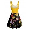 Vacation Couple Outfit Colored Flower Pattern Colorblock Ruched Bust Belt Sweetheart Neck A Line Mini Dress and Button Up Shirt Casual Matching Outfit - Jaune S | US 4