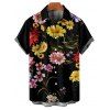 Vacation Couple Outfit Colored Flower Pattern Colorblock Ruched Bust Belt Sweetheart Neck A Line Mini Dress and Button Up Shirt Casual Matching Outfit - Jaune S | US 4