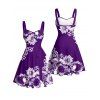 Vacation Couple Outfit Daisy Flower Pattern Ruched Bust Belt Sweetheart Neck A Line Mini Dress and Button Up Shirt Casual Matching Outfit - Concorde S | US 4