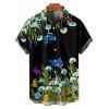 Vacation Couple Outfit Butterfly Mushroom Grass Pattern Ruched Bust Belt Sweetheart Neck A Line Mini Dress and Button Up Shirt Beach Matching Outfit - Noir S | US 4