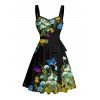 Vacation Couple Outfit Butterfly Mushroom Grass Pattern Ruched Bust Belt Sweetheart Neck A Line Mini Dress and Button Up Shirt Beach Matching Outfit - Noir S | US 4