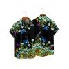 Vacation Couple Outfit Butterfly Mushroom Grass Pattern Ruched Bust Belt Sweetheart Neck A Line Mini Dress and Button Up Shirt Beach Matching Outfit - Noir S | US 4