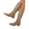 Leaf Pattern Zipper Up Pointed Toe Chunky Heels Trendy Mid Calf Boots - LIGHT COFFEE EU 36