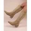 Leaf Pattern Zipper Up Pointed Toe Chunky Heels Trendy Mid Calf Boots - LIGHT COFFEE EU 36