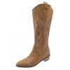 Leaf Pattern Zipper Up Pointed Toe Chunky Heels Trendy Mid Calf Boots - café EU 42