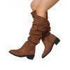 Solid Color Ruched Slip On Pointed Toe Chunky Heels Trendy Mid Calf Boots - COFFEE EU 38