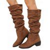Solid Color Ruched Slip On Pointed Toe Chunky Heels Trendy Mid Calf Boots - COFFEE EU 38