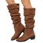 Solid Color Ruched Slip On Pointed Toe Chunky Heels Trendy Mid Calf Boots - café lumière EU 42