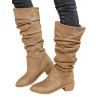 Solid Color Ruched Slip On Pointed Toe Chunky Heels Trendy Mid Calf Boots - café lumière EU 42