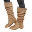 Solid Color Ruched Slip On Pointed Toe Chunky Heels Trendy Mid Calf Boots - café lumière EU 42
