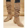 Solid Color Ruched Slip On Pointed Toe Chunky Heels Trendy Mid Calf Boots - café lumière EU 42