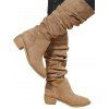 Solid Color Ruched Slip On Pointed Toe Chunky Heels Trendy Mid Calf Boots - café lumière EU 42