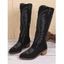 Embroidered Lined Pattern Zipper Up Pointed Toe Chunky Heels Vintage Mid Calf Boots - café EU 42