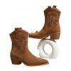 Pattern Slip On Pointed Toe Chunky Heels Vintage Boots - café EU 42