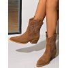 Pattern Slip On Pointed Toe Chunky Heels Vintage Boots - café EU 42