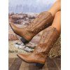 Embroidered Star Printed Pointed Toe Chunky Heels Slip On Vintage Mid-Calf Boots - café EU 42
