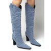Square Toe Chunky Heels Trendy Demin Mid Calf Boots - Bleu Ciel EU 40