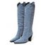 Square Toe Chunky Heels Trendy Demin Mid Calf Boots - Bleu Ciel EU 40