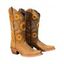 Embroidered Sunflower Leaf Pattern Zipper Up Pointed Toe Chunky Heels Outdoor Mid Calf Boots - café lumière EU 36