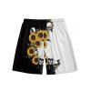 Short de plage à cordon de serrage pour homme, motif tête de mort contrastée et tournesol - Noir 3XL