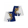 Short de plage à cordon de serrage pour homme, motif tête de mort contrastée et tournesol - Bleu profond 5XL