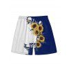 Short de plage à cordon de serrage pour homme, motif tête de mort contrastée et tournesol - Bleu profond 5XL