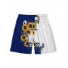 Short de plage à cordon de serrage pour homme, motif tête de mort contrastée et tournesol - Bleu profond 5XL