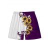 Contrast Color Sunflower Skulls Pattern Ruched Bust Belt Gothic Dress and Men's Button Up Roll Up Shirt Drawstrings Shorts Outfit - CONCORD S | US 4